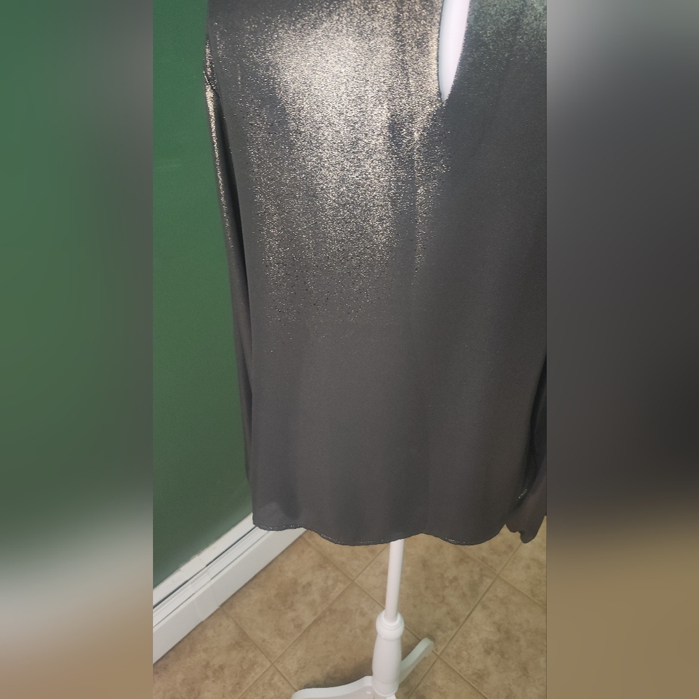 Lavender Brown Metallic Silver Long Sleeve Blouse - Picture 7 of 9